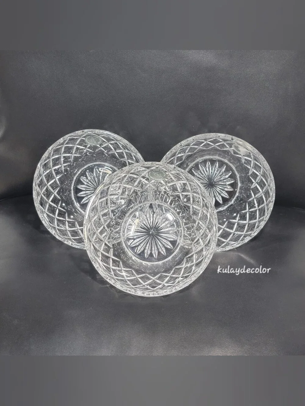Lenox Fine Crystal Dessert Bowls Set of 3 Starburst Base Diamond Cut Pattern 5